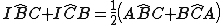 latex: \large I\hat{B}C + I\hat{C}B = \frac{1}{2}\left( A\hat{B}C + B\hat{C}A \right)