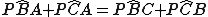 latex: \large P\hat{B}A + P\hat{C}A = P\hat{B}C + P\hat{C}B