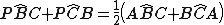 latex: \large P\hat{B}C + P\hat{C}B = \frac{1}{2}\left( A\hat{B}C + B\hat{C}A \right)